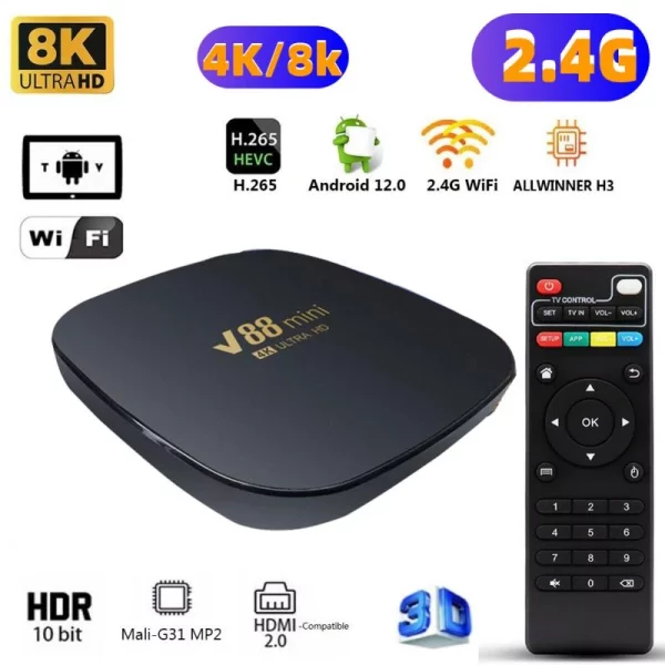 8GB RAM BOX TV V88 MINI ANDROID12 | 128GB 8K – Image 2